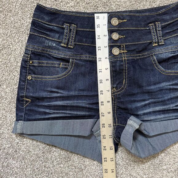 1st Kiss Denim Shorts Womens 7 Dark Wash High Rise Triple Button Cuffed Cute - Picture 10 of 11